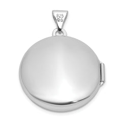 Sterling Silver Rhodium-plated Half Point Diamond Cross 20mm Scrolled Round Locket