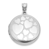 Sterling Silver Rhodium-plated Polished Front/Brushed Back Multi-Heart 20mm Round Locket