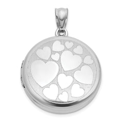 Sterling Silver Rhodium-plated Polished Front/Brushed Back Multi-Heart 20mm Round Locket