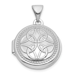 Sterling Silver Rhodium-plated Polished 16mm Celtic Knot Design Round Locket