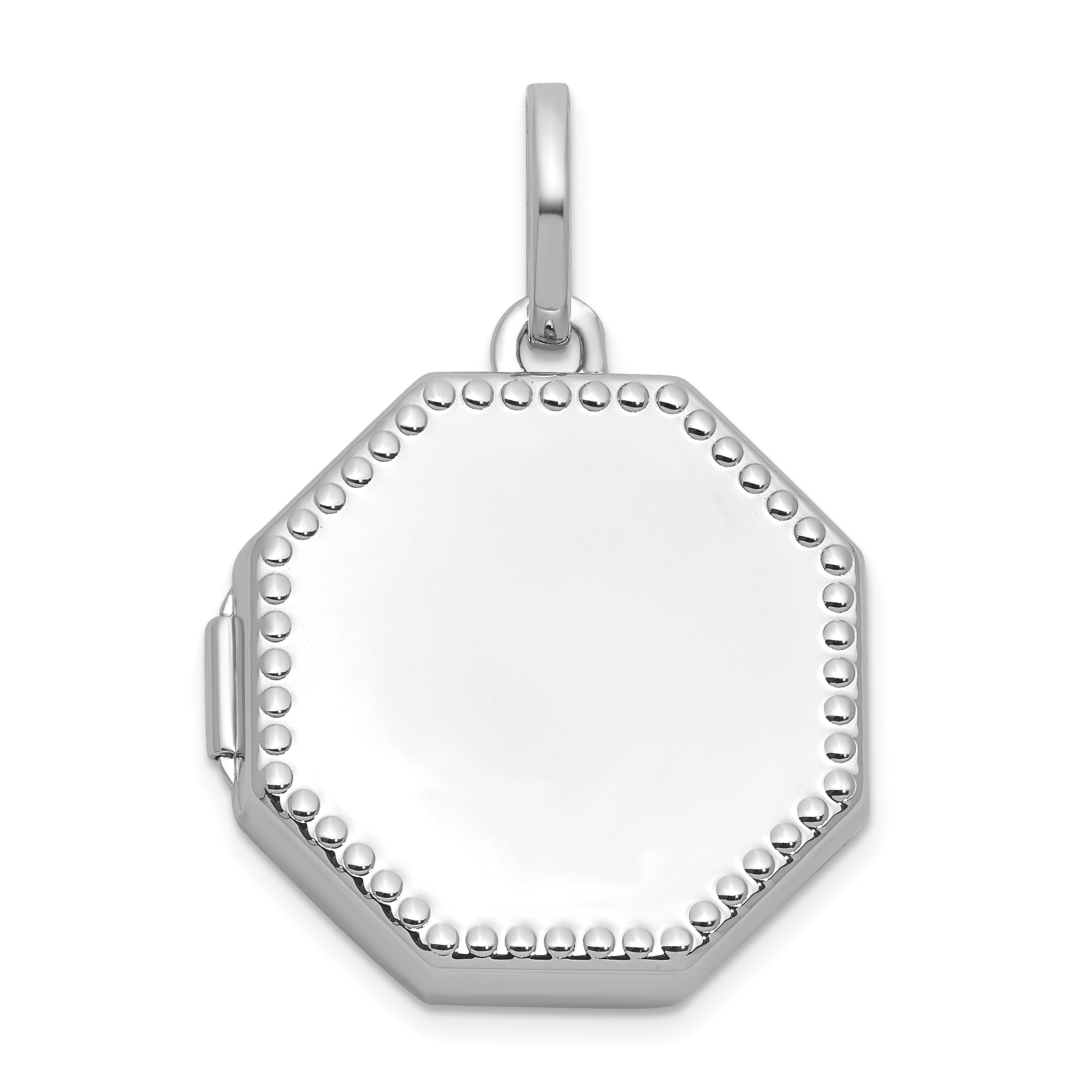 Sterling Silver Rhodium-plated Polished with Beaded Border 18mm Octagon Shaped Locket