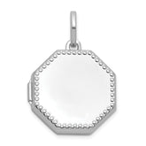 Sterling Silver Rhodium-plated Polished with Beaded Border 18mm Octagon Shaped Locket