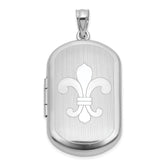 Sterling Silver Rhodium-plated Polished Front/Brushed Back Fleur De Lis 20mm Rectangle Locket