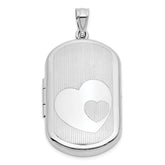 Sterling Silver Rhodium-plated Polished Front/Brushed Back Two Hearts 20mm Rectangle Locket