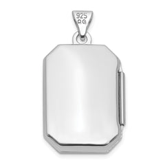 Sterling Silver Rhodium-plated Half Point Diamond Flower And Star 20mm Rectangle Locket