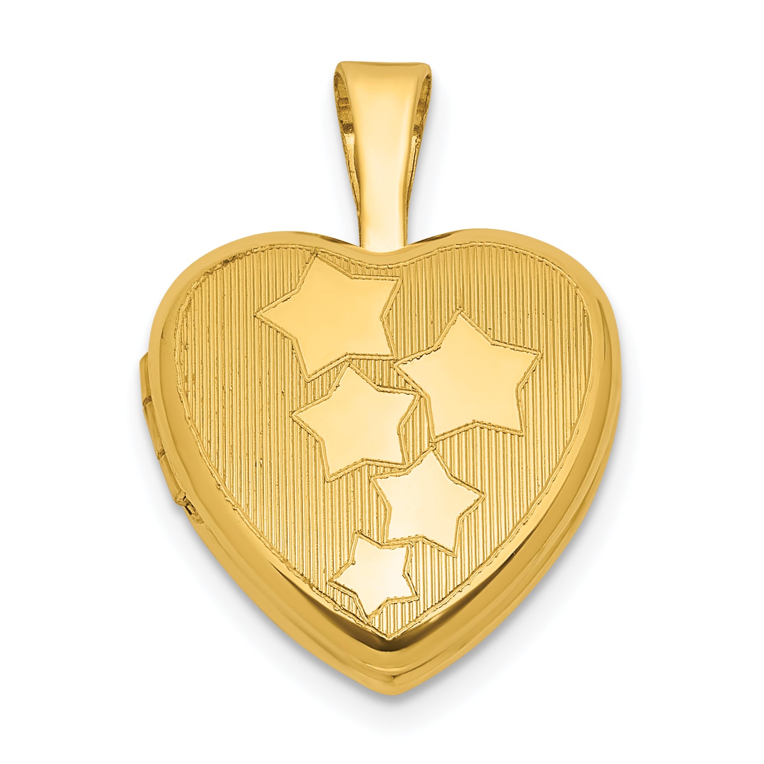 Sterling Silver Gold-plated Polished Front/Brushed Back Stars 12mm Heart Locket