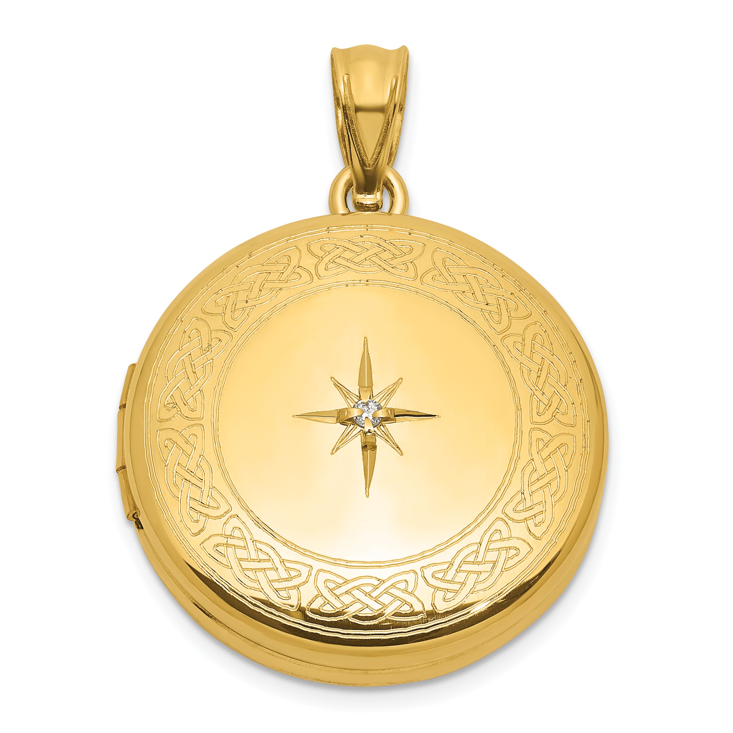 Sterling Silver Gold-plated Polished Front/Brushed Back 1/20 carat Diamond with Celtic Knot Border 20mm Round Locket