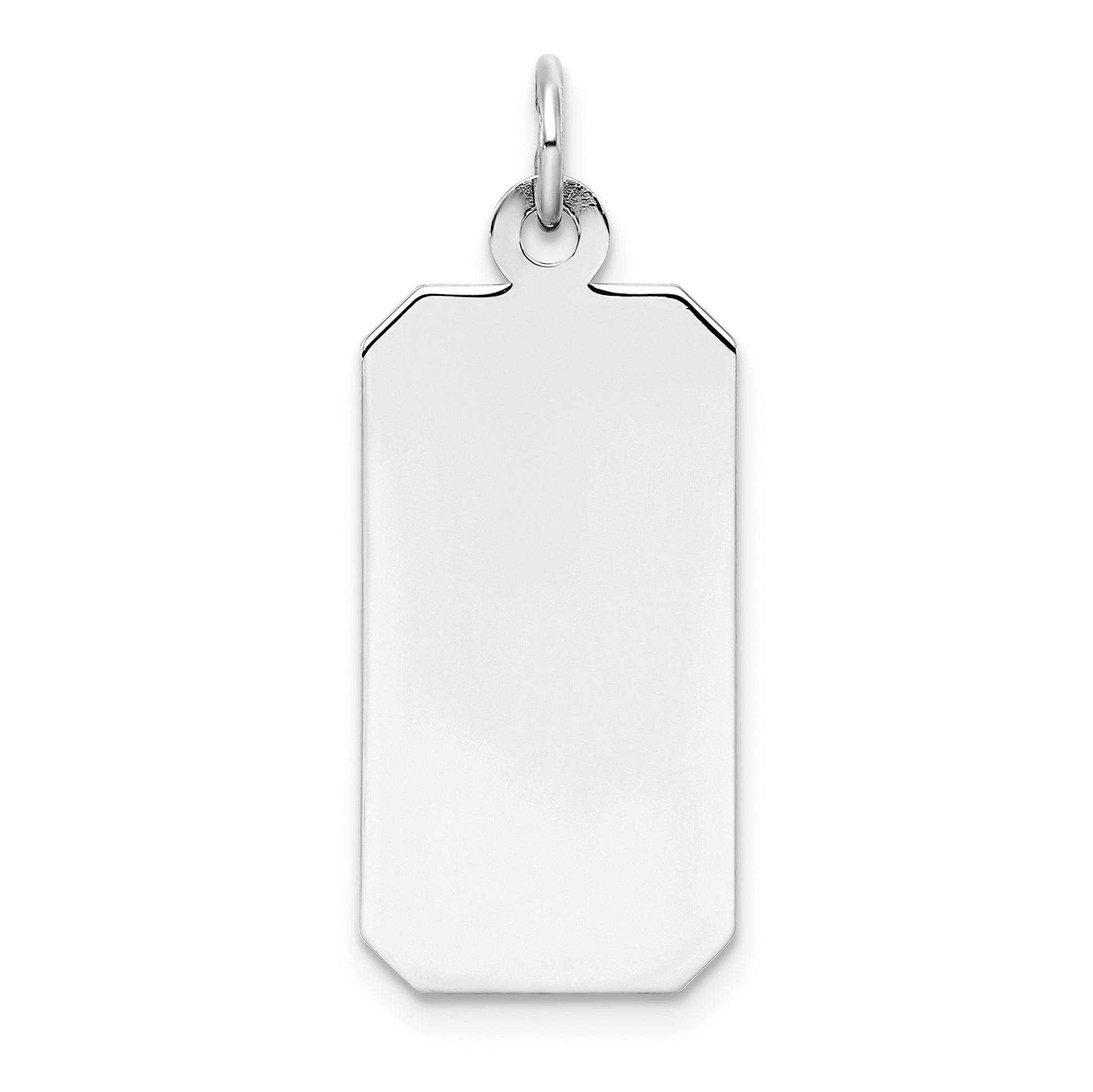 SS Rh-plt Engraveable Rectangle Polished Front/Satin Back Disc Charm