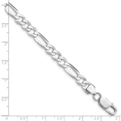 Sterling Silver Rhodium-plated 7.0mm Lightweight Flat Figaro Chain