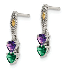 Sterling Silver Antiqued w/14k 2-stone Mother's Earring