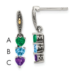 Sterling Silver Antiqued w/14k 3-stone Mother's Earring