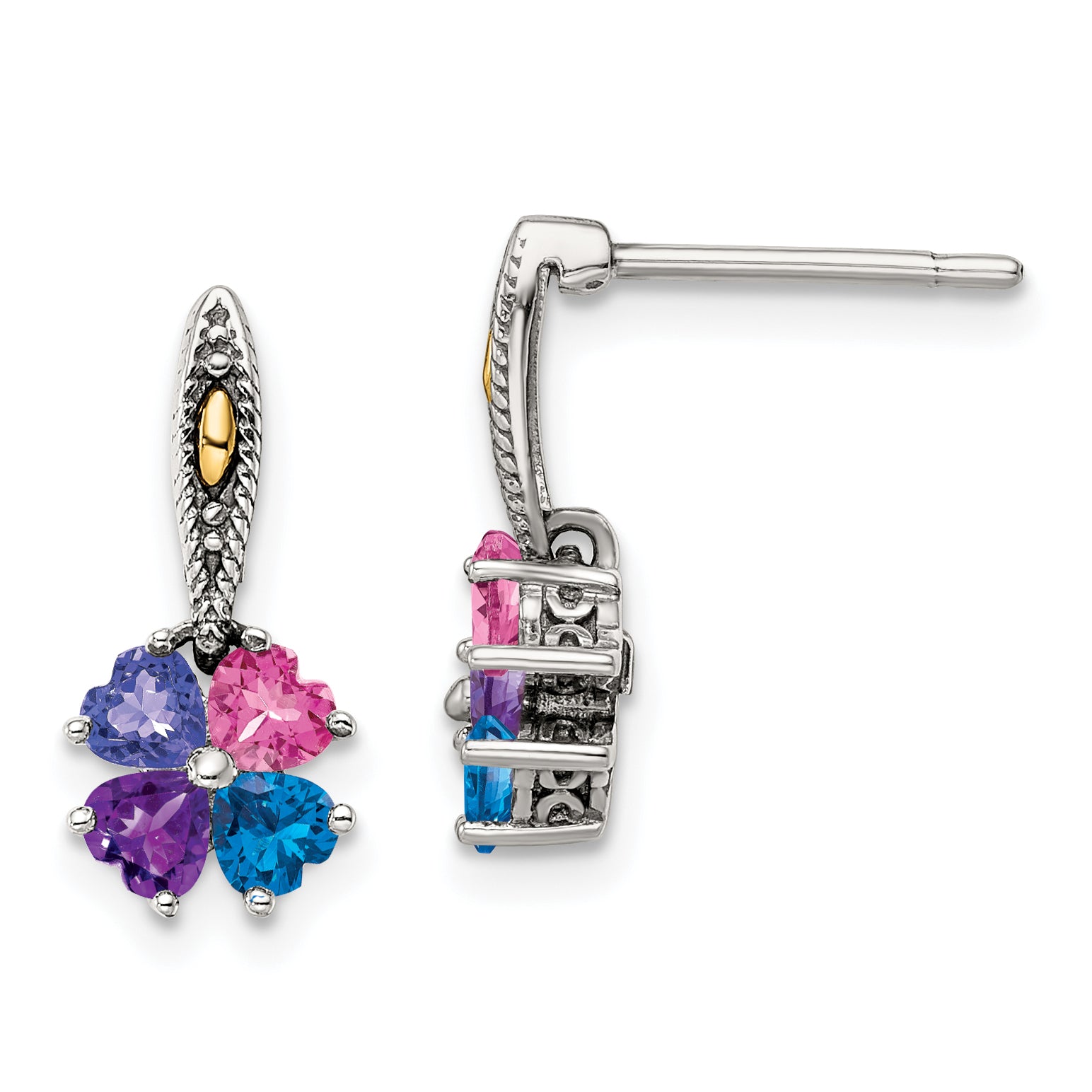 Sterling Silver Antiqued w/14k 4-stone Mother's Ring Mounting (No Stones Included) (No Stones Included)