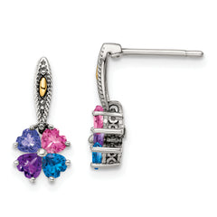 Sterling Silver Antiqued w/14k 4-stone Mother's Ring Mounting (No Stones Included) (No Stones Included)