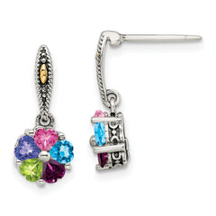 Sterling Silver Antiqued w/14k 5-stone Mother's Earring