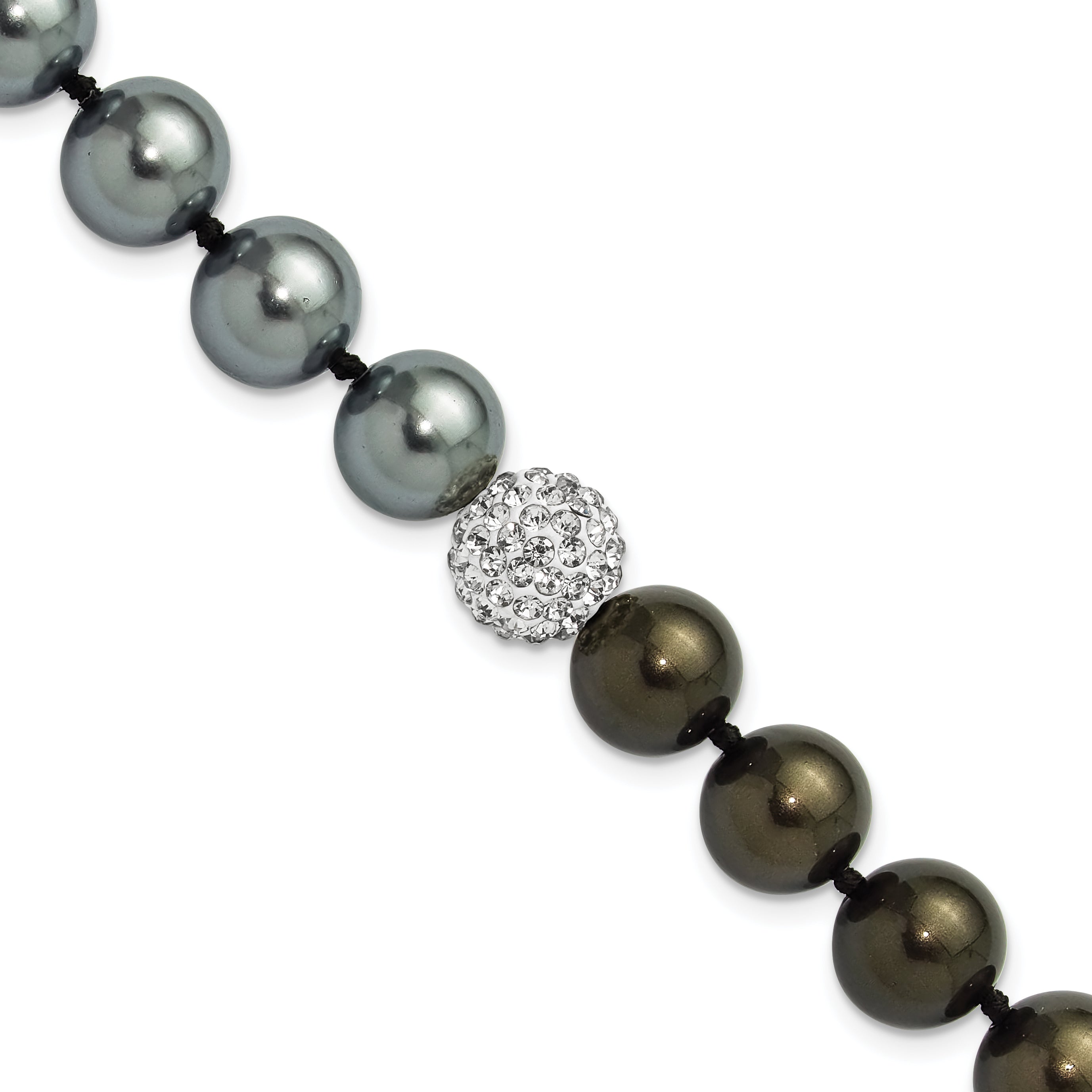 SS Majestik Rhodium-Plated-pl 10-11mm Grey/Blk Imit Shell Pearl Crystal Bracelet