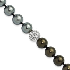 SS Majestik Rhodium-Plated-pl 10-11mm Grey/Blk Imit Shell Pearl Crystal Bracelet