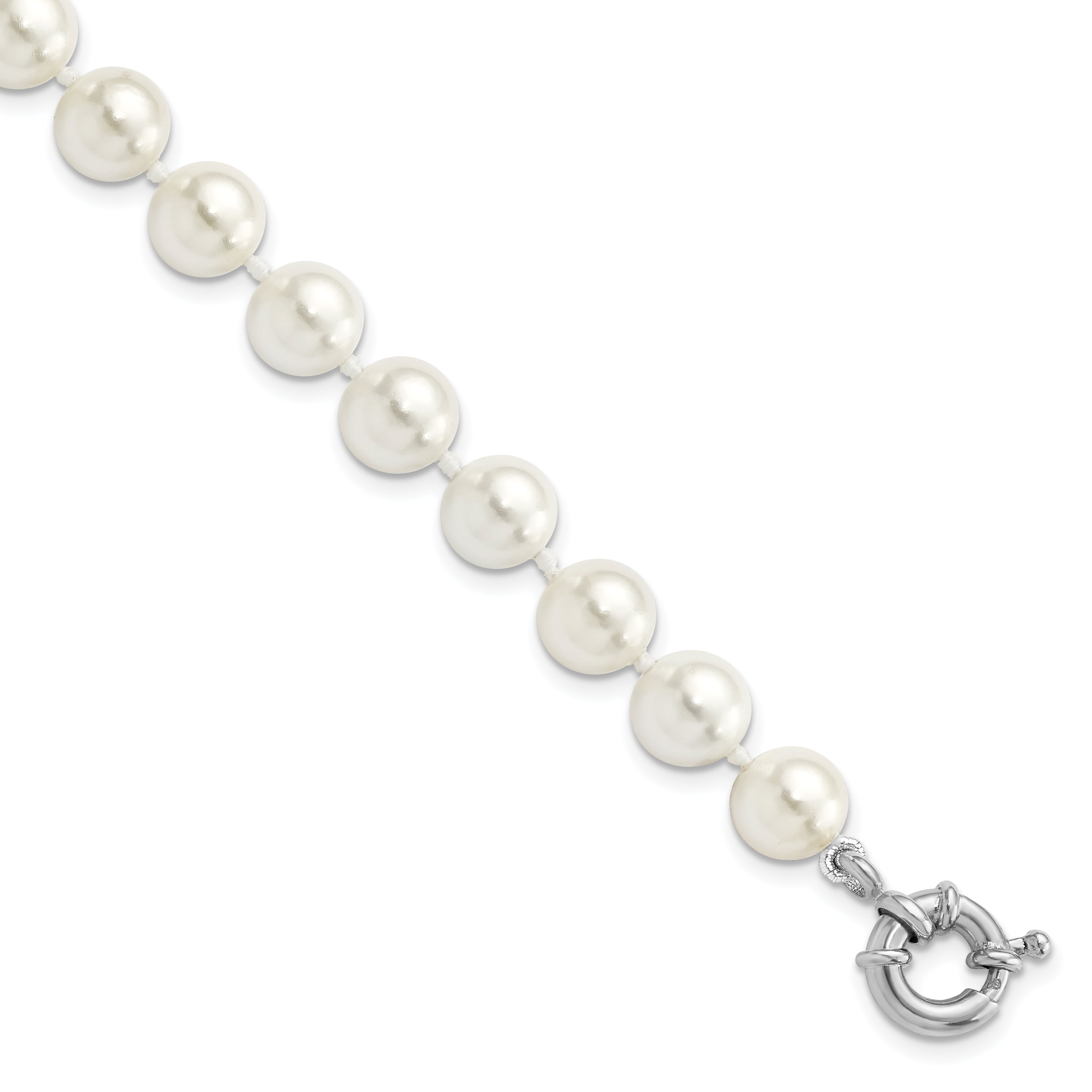 Majestik Sterling Silver Rhodium-Rhodium-Plated 8-9mm White Imitation Shell Pearl Hand-knotted Bracelet
