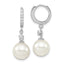 Majestic Sterling Silver Rhodium-plated 10-11mm White Imitation Shell Pearl CZ Hinged Hoop Dangle Earrings