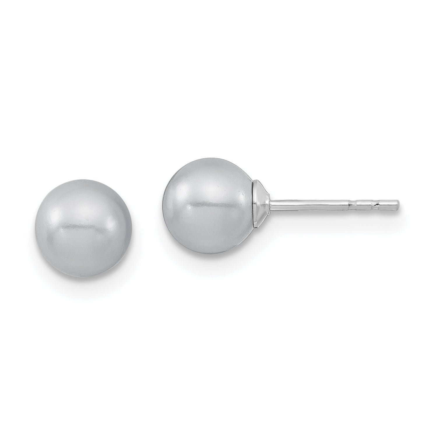 Majestic Sterling Silver Rhodium-plated 6-7mm Grey Imitation Shell Pearl Stud Earrings