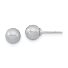 Majestic Sterling Silver Rhodium-plated 6-7mm Grey Imitation Shell Pearl Stud Earrings