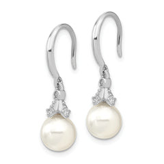 Majestic Sterling Silver Rhodium-plated 8-9mm White Imitation Shell Pearl CZ Dangle Earrings