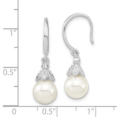 Majestic Sterling Silver Rhodium-plated 8-9mm White Imitation Shell Pearl CZ Dangle Earrings
