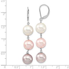 Majestic Sterling Silver Rhodium-plated 10-11mm White Pink and Purple Imitation Shell Pearl Leverback Dangle Earrings