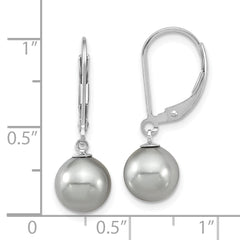Majestic Sterling Silver Rhodium-plated 8-9mm Grey Imitation Shell Pearl Leverback Dangle Earrings