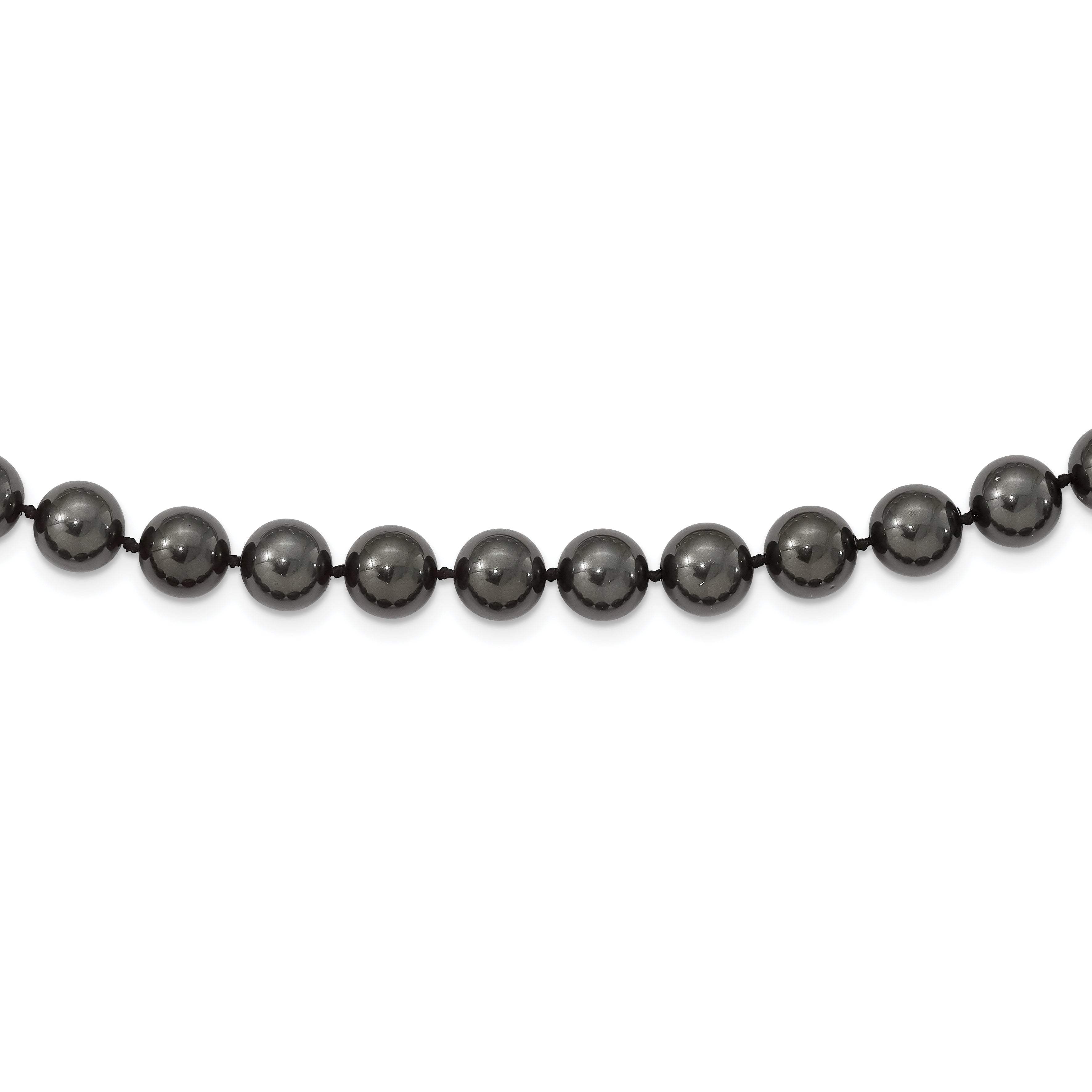 Majestik Sterling Silver Rhodium-Rhodium-Plated 10-11mm Black Imitation Shell Pearl Hand-knotted Necklace