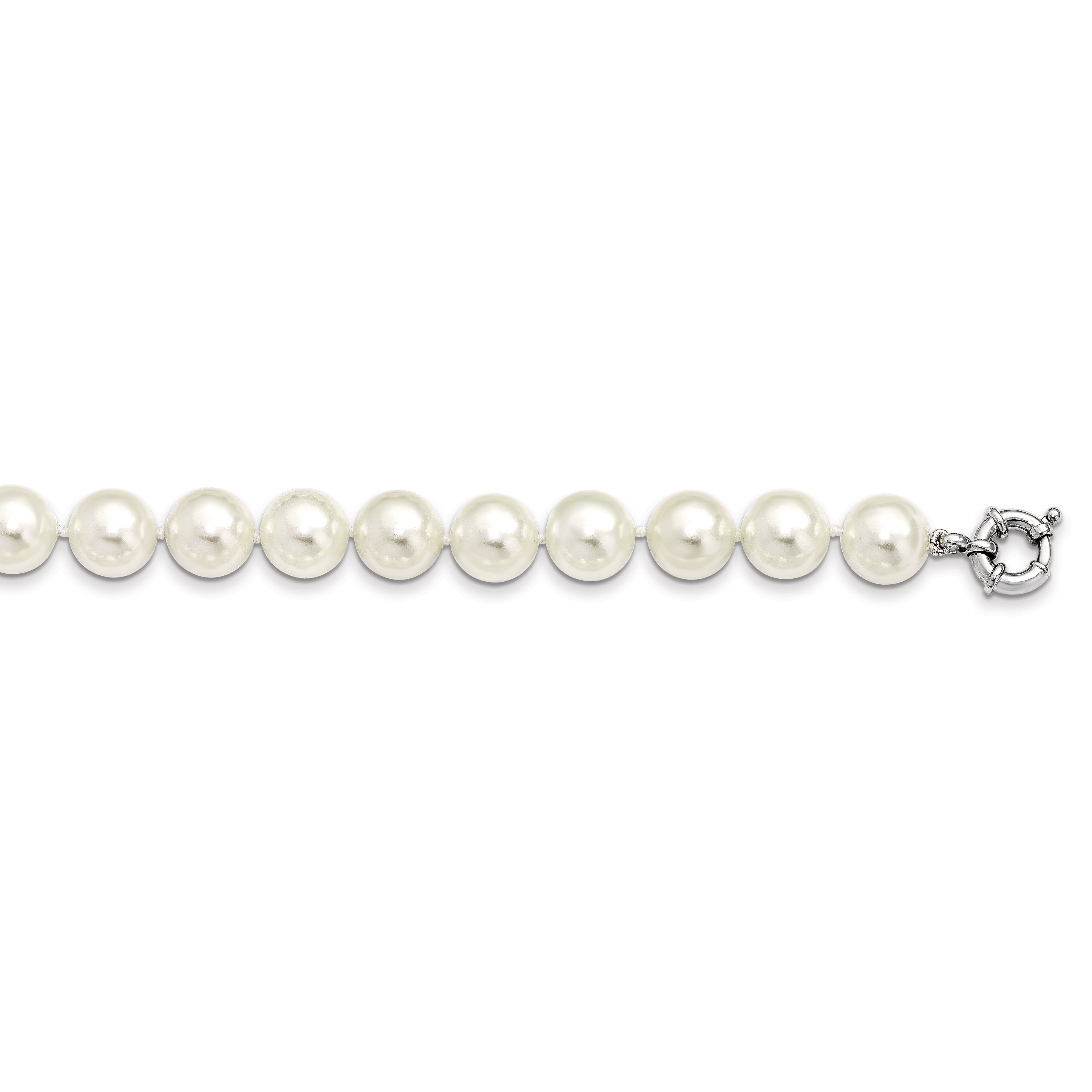Majestik Sterling Silver Rhodium-plated 12-13mm White Imitation Shell Pearl Hand-knotted Necklace