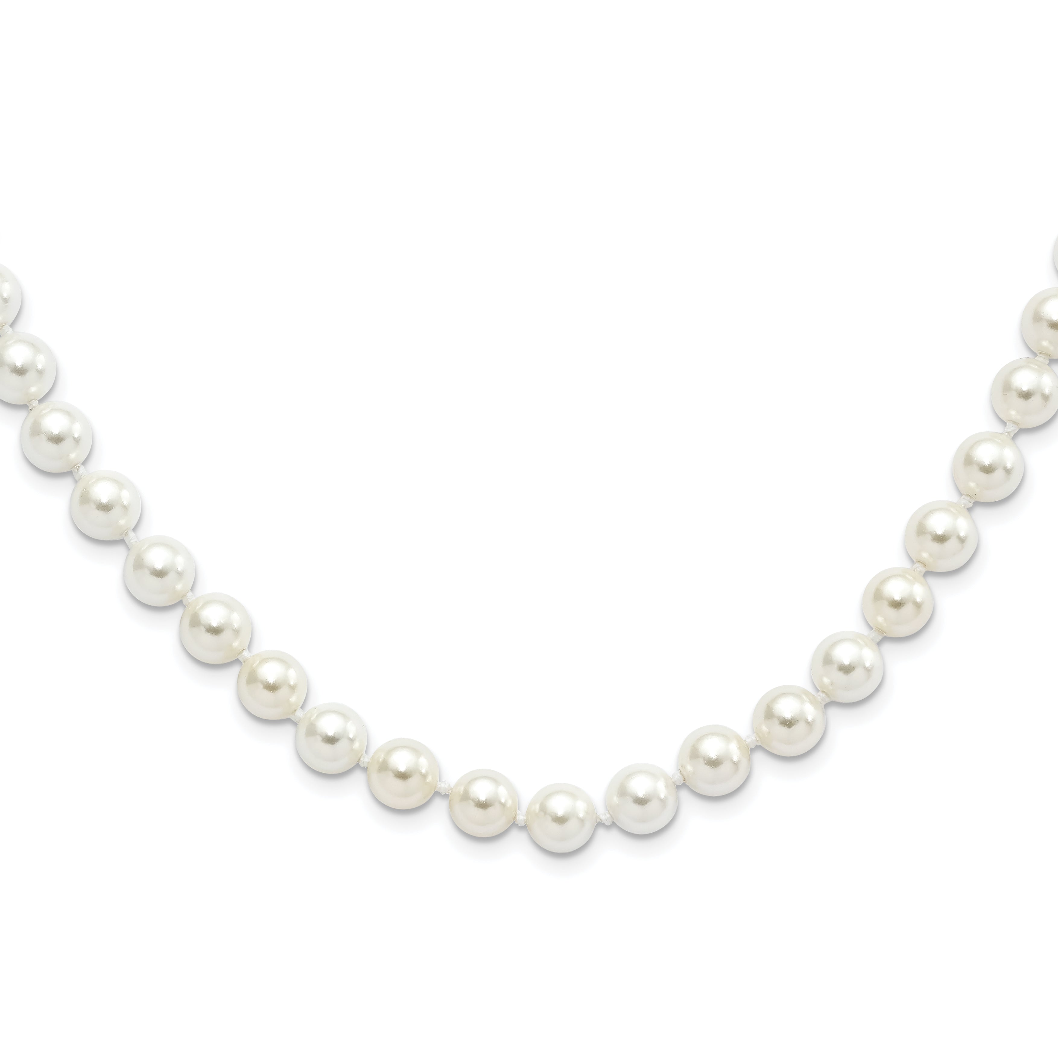 Majestik Sterling Silver Rhodium-Rhodium-Plated 8-9mm White Imitation Shell Pearl Hand-knotted Necklace