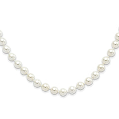 Majestik Sterling Silver Rhodium-Rhodium-Plated 8-9mm White Imitation Shell Pearl Hand-knotted Necklace
