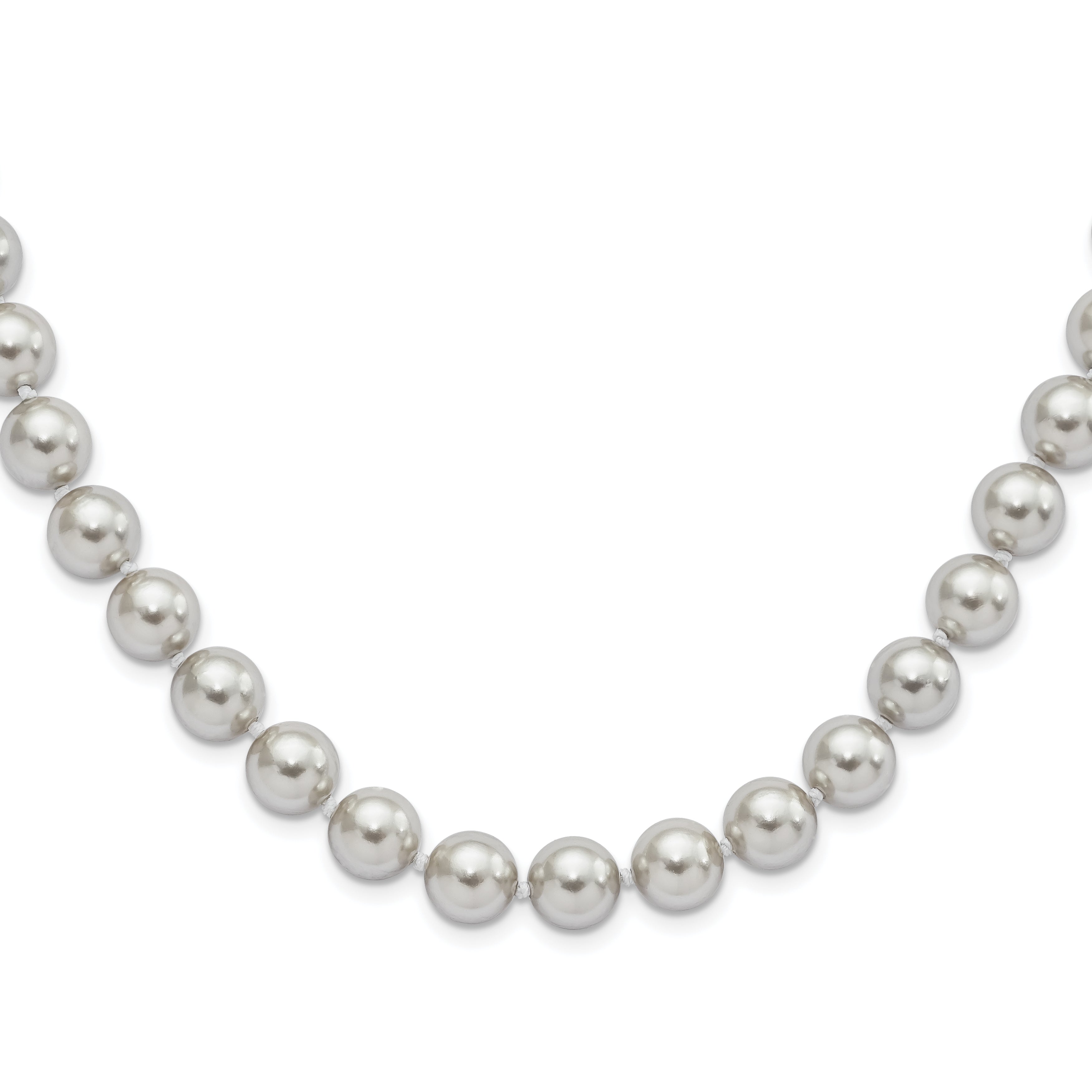 Majestic Sterling Silver Rhodium-Rhodium-Plated 10-11mm Grey Imitation Shell Pearl Hand-knotted Necklace