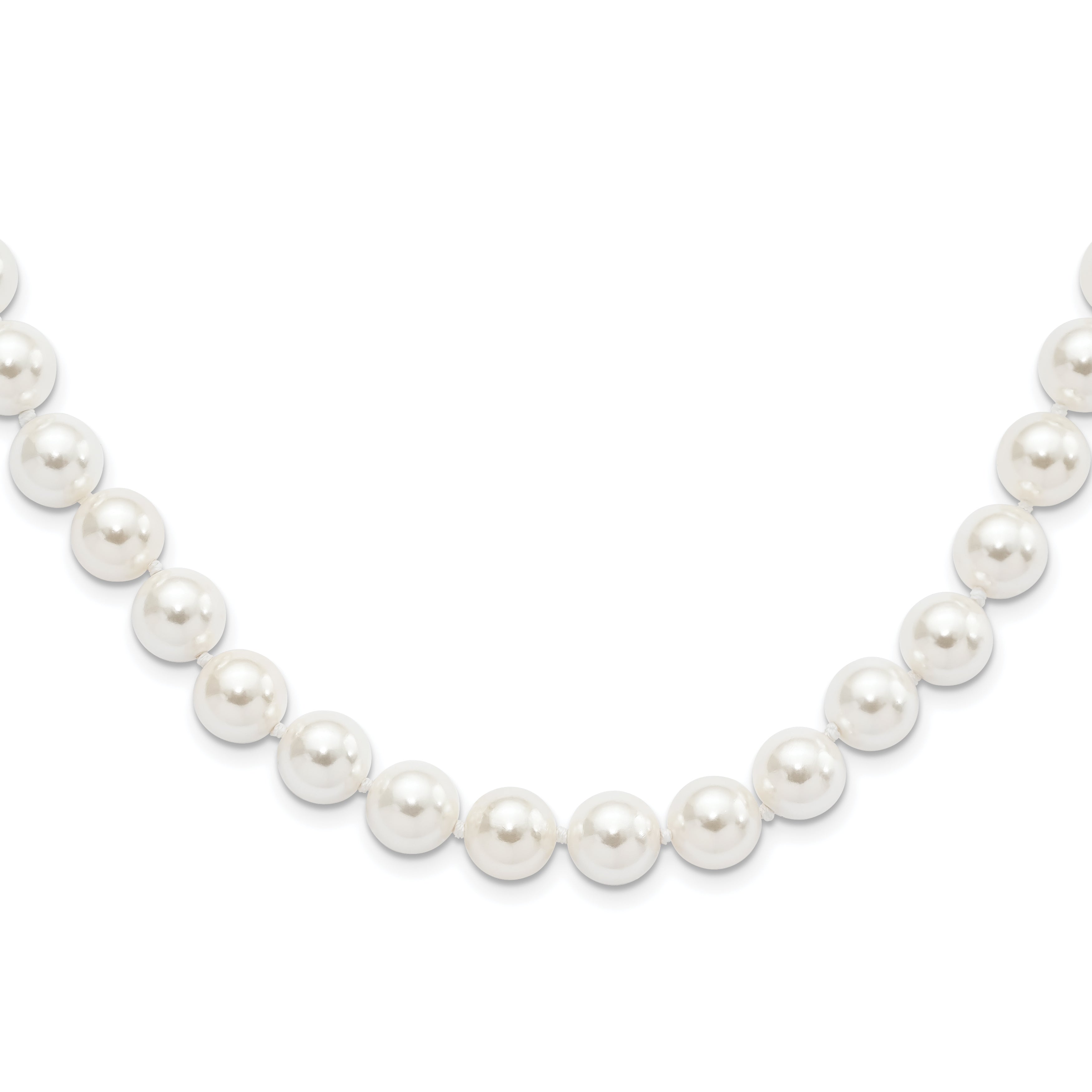 Majestic Sterling Silver Rhodium-Rhodium-Plated 10-11mm White Imitation Shell Pearl Hand-knotted Necklace