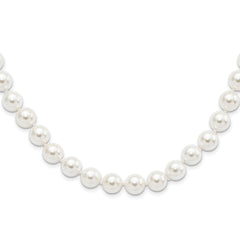 Majestic Sterling Silver Rhodium-Rhodium-Plated 10-11mm White Imitation Shell Pearl Hand-knotted Necklace
