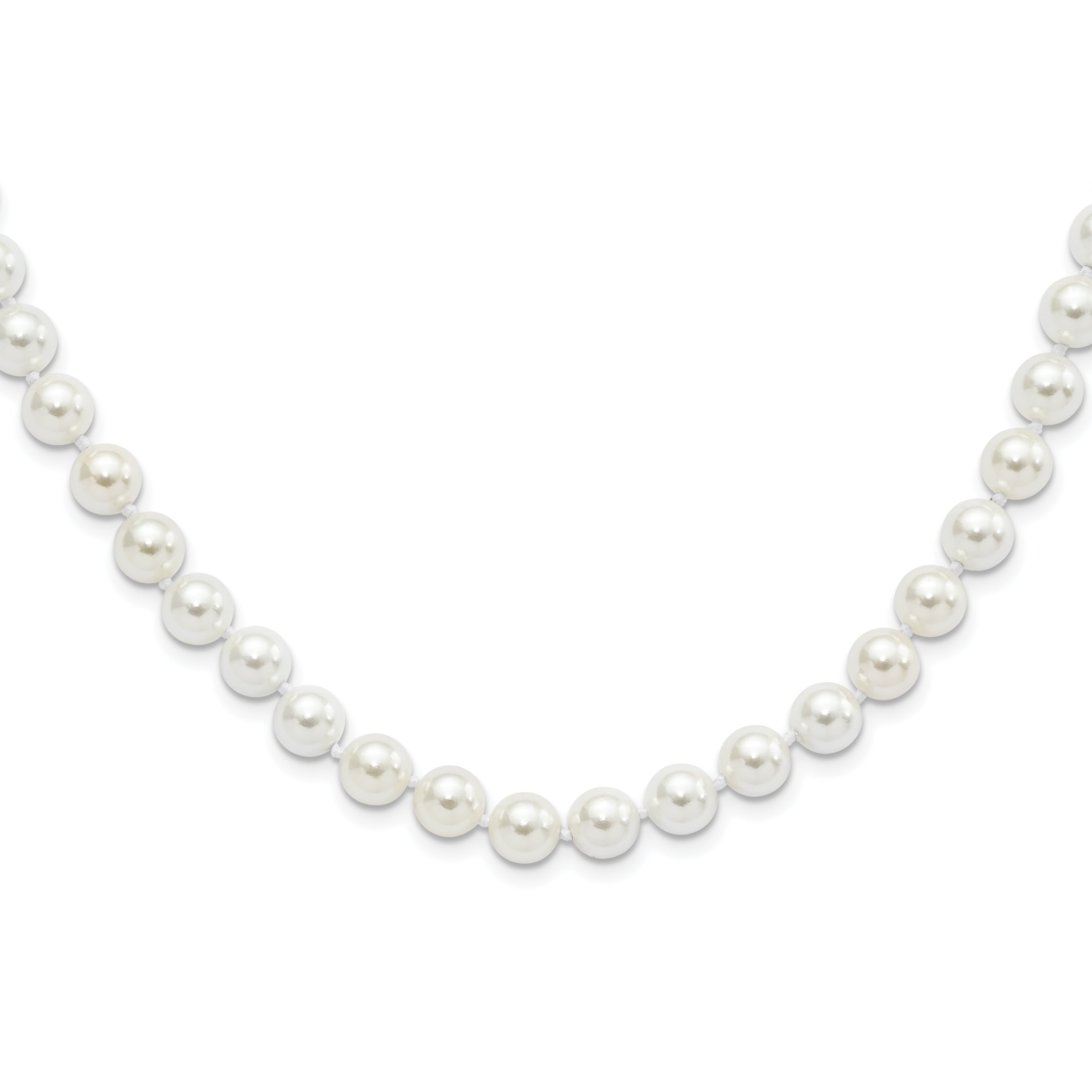 Majestic Sterling Silver Rhodium-Rhodium-Plated 8-9mm White Imitation Shell Pearl Hand-knotted Necklace