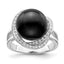 Majestik Sterling Silver Rhodium-plated 12-13mm Black Imitation Shell Pearl and CZ Ring