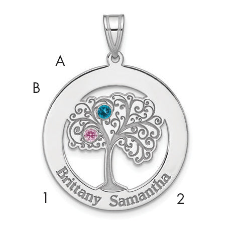 Sterling Silver/Rhodium-plated 2 Birthstone with SS Bezel Pendant