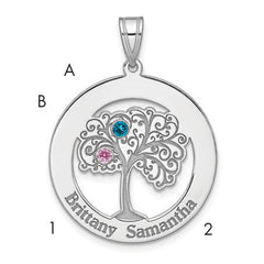 Sterling Silver/Rhodium-plated 2 Birthstone with SS Bezel Pendant