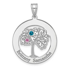 Sterling Silver/Rhodium-plated 2 Birthstone with SS Bezel Pendant