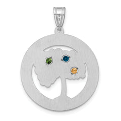 Sterling Silver/Rhodium-plated 3 Birthstone with SS Bezel Family Pendant