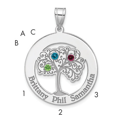 Sterling Silver/Rhodium-plated 3 Birthstone with SS Bezel Family Pendant
