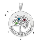 Sterling Silver/Rhodium-plated 3 Birthstone with SS Bezel Family Pendant
