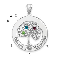 Sterling Silver/Rhodium-plated 3 Birthstone with SS Bezel Family Pendant