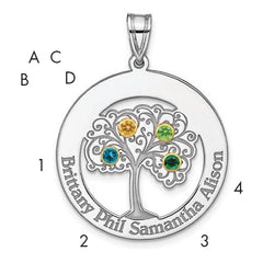 Sterling Silver/Rhod-plated 4 Birthstone with 14k Bezel Family Pendant