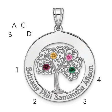 Sterling Silver/Rhodium-plated 4 Birthstone with SS Bezel Family Pendant