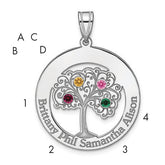 Sterling Silver/Rhodium-plated 4 Birthstone with SS Bezel Family Pendant