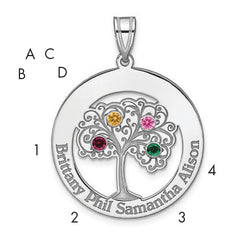 Sterling Silver/Rhodium-plated 4 Birthstone with SS Bezel Family Pendant