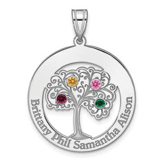 Sterling Silver/Rhodium-plated 4 Birthstone with SS Bezel Family Pendant
