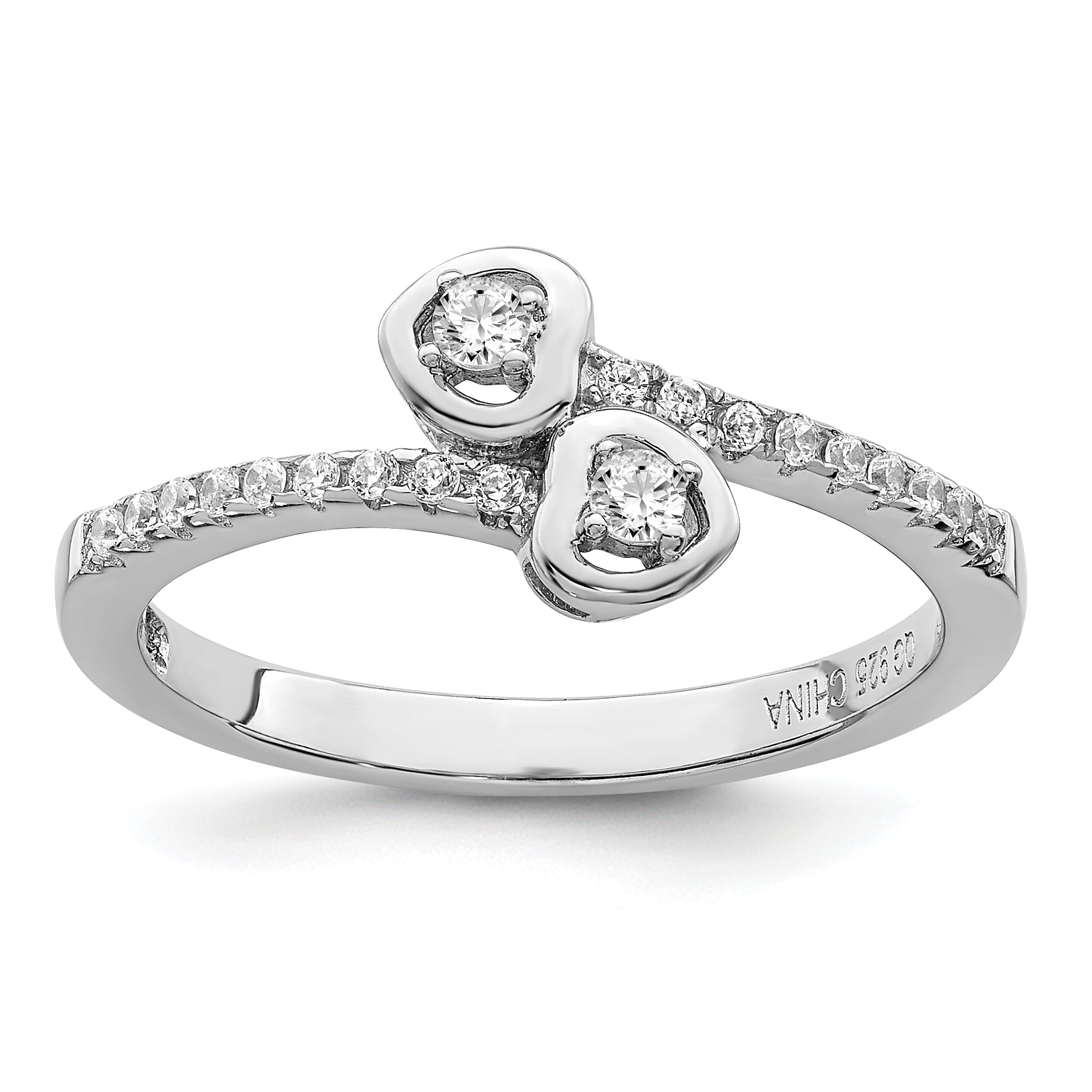 Brilliant Embers Sterling Silver Rhodium-plated 21 Stone Micro Pav‚ CZ Heart Ring